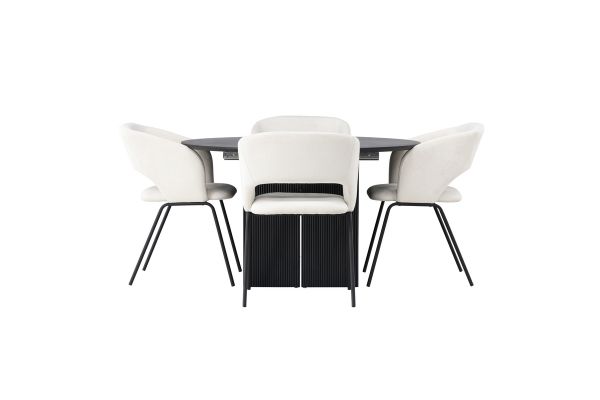 Imagine Masa de dining Matilda ø130 - Negru / MDF negru cu furnir + Scaun de dining Day - Negru mat / In pânză albă _4