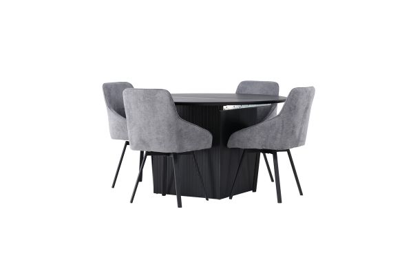 Imagine Masa de dining Matilda φ130 - Negru / MDF cu furnir + Scaun de dining Rosie - Negru / Material gri închis