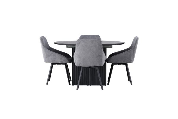 Imagine Masa de dining Matilda φ130 - Negru / MDF cu furnir + Scaun de dining Rosie - Negru / Material gri închis