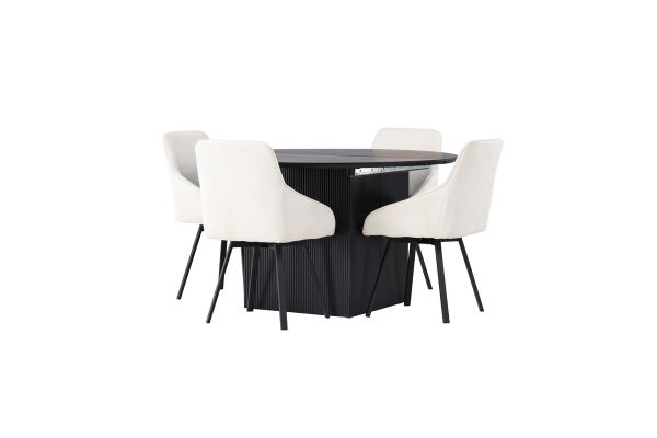 Imagine Masa de dining Matilda φ130 - Negru / MDF negru cu furnir + Scaun de dining Rosie - Negru / Material bej _4