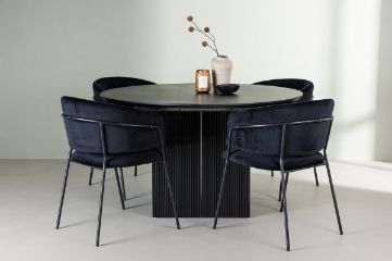 Imagine Matilda Dining Table φ130 - Black / Black MDF with veneer +Selma Dining Chair - Black / Black Velvet _4