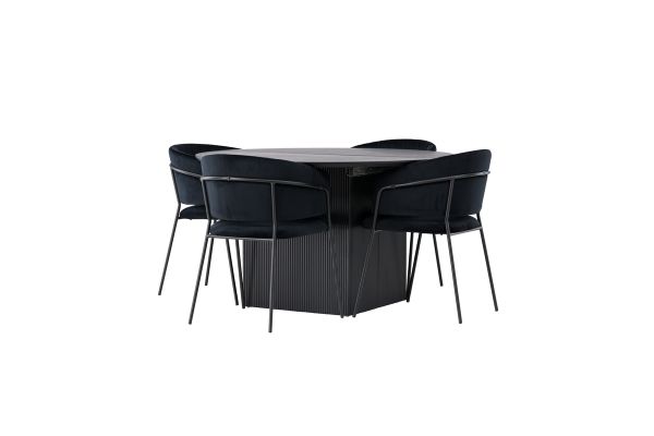 Imagine Matilda Dining Table φ130 - Black / Black MDF with veneer +Selma Dining Chair - Black / Black Velvet _4