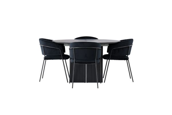 Imagine Matilda Dining Table φ130 - Black / Black MDF with veneer +Selma Dining Chair - Black / Black Velvet _4