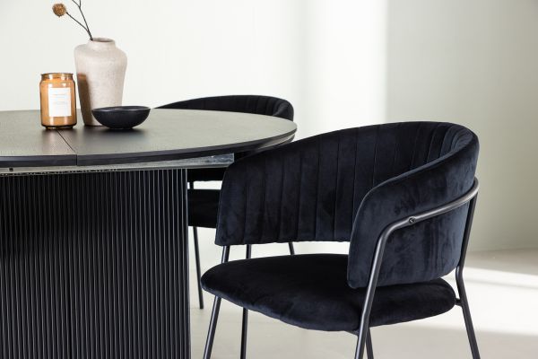 Imagine Matilda Dining Table φ130 - Black / Black MDF with veneer +Selma Dining Chair - Black / Black Velvet _4