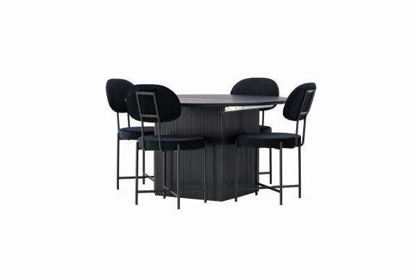 Imagine Masa de dining Matilda φ130 - Negru / MDF negru cu furnir + Scaun de dining Stella - Negru / Catifea neagra _4