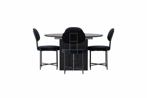 Imagine Masa de dining Matilda φ130 - Negru / MDF negru cu furnir + Scaun de dining Stella - Negru / Catifea neagra _4