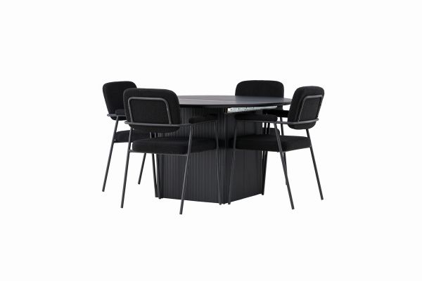 Imagine Masa de dining Matilda φ130 - Negru / MDF negru cu furnir + Scaun de dining Yesterday - Negru / Boucle negru _4