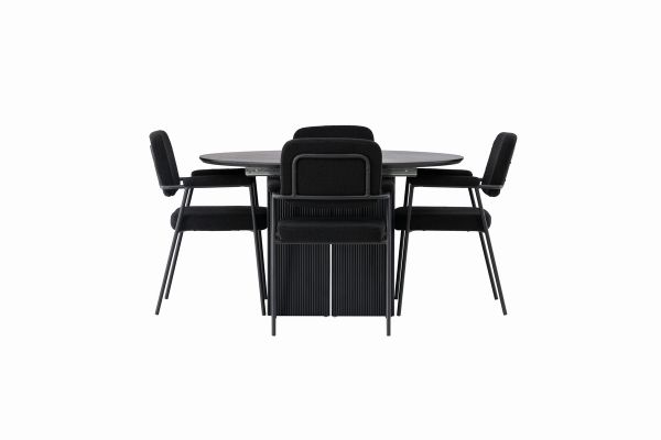 Imagine Masa de dining Matilda φ130 - Negru / MDF negru cu furnir + Scaun de dining Yesterday - Negru / Boucle negru _4