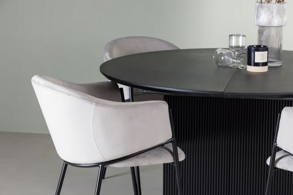 Imagine Masa de dining Matilda φ130 - Negru / MDF cu furnir + Scaun de dining Evelina - Negru / Catifea gri deschis _4