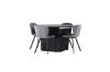 Imagine Masa de dining Matilda φ130 - Negru / MDF negru cu furnir + Scaun de dining Lilja - Negru / Material gri inchis _4