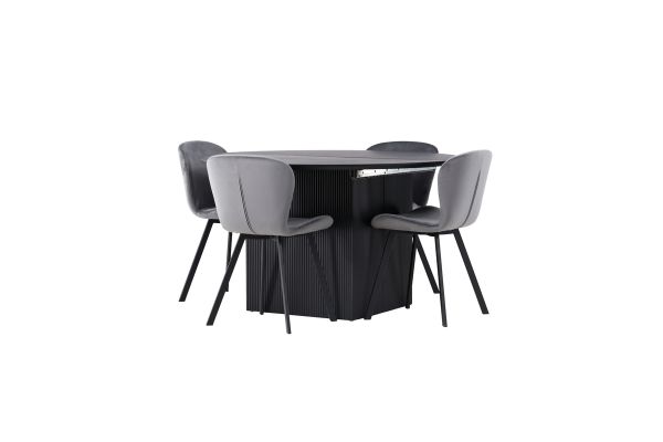 Imagine Masa de dining Matilda φ130 - Negru / MDF negru cu furnir + Scaun de dining Lilja - Negru / Material gri inchis _4