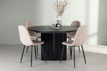 Imagine Masa de dining Matilda φ130 - Negru / MDF negru cu furnir + Scaun de dining Polar - Negru / Boucle Bej _4