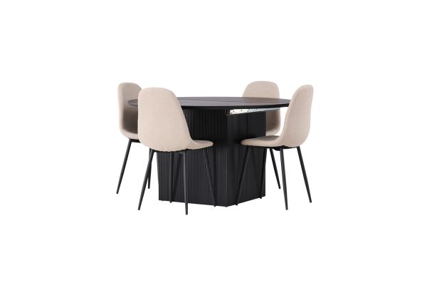 Imagine Masa de dining Matilda φ130 - Negru / MDF negru cu furnir + Scaun de dining Polar - Negru / Boucle Bej _4