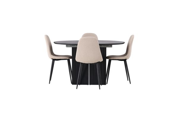 Imagine Masa de dining Matilda φ130 - Negru / MDF negru cu furnir + Scaun de dining Polar - Negru / Boucle Bej _4