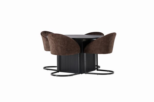 Imagine Matilda Dining Table φ130 - Black / Black MDF with veneer +Evening Dining Chair - Matte brown / Brown Fabric _4