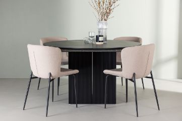 Imagine Masa de dining Matilda φ130 - Negru / MDF negru cu furnir + Scaun de dining Modesto - Bej / Boucle bej _4