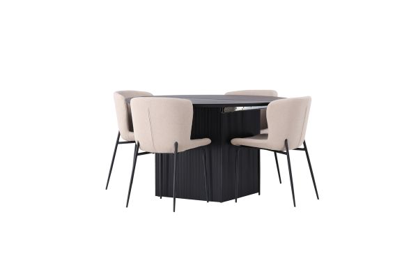 Imagine Masa de dining Matilda φ130 - Negru / MDF negru cu furnir + Scaun de dining Modesto - Bej / Boucle bej _4