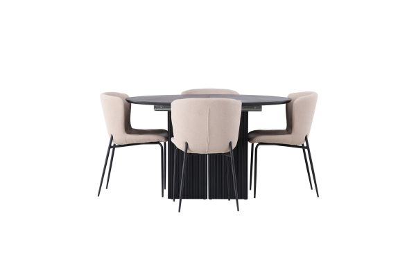 Imagine Masa de dining Matilda φ130 - Negru / MDF negru cu furnir + Scaun de dining Modesto - Bej / Boucle bej _4