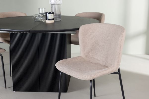 Imagine Masa de dining Matilda φ130 - Negru / MDF negru cu furnir + Scaun de dining Modesto - Bej / Boucle bej _4