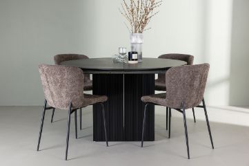 Imagine Masa de dining Matilda φ130 - Negru / Negru MDF cu furnir + Scaun de dining Modesto - Gri / Boucle negru afumat _4