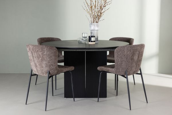 Imagine Masa de dining Matilda φ130 - Negru / Negru MDF cu furnir + Scaun de dining Modesto - Gri / Boucle negru afumat _4