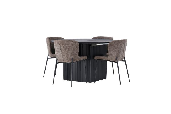 Imagine Masa de dining Matilda φ130 - Negru / Negru MDF cu furnir + Scaun de dining Modesto - Gri / Boucle negru afumat _4