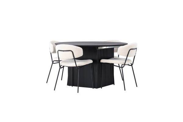 Imagine Masa de dining Matilda φ130 - Negru / MDF negru cu furnir + Scaun de dining Chico - Negru / Boucle alb _4