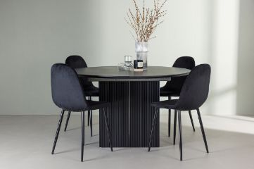 Imagine Masa de dining Matilda φ130 - Negru / MDF negru cu furnir + Fotoliu de dining Polar - Picioare negre / Catifea neagra _4