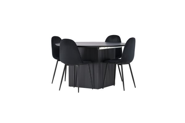 Imagine Masa de dining Matilda φ130 - Negru / MDF negru cu furnir + Fotoliu de dining Polar - Picioare negre / Catifea neagra _4