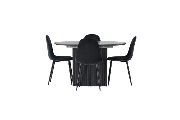 Imagine Masa de dining Matilda φ130 - Negru / MDF negru cu furnir + Fotoliu de dining Polar - Picioare negre / Catifea neagra _4