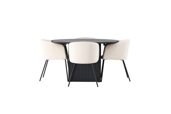 Imagine Masa de dining Matilda φ130 - Negru / MDF cu furnir + Scaun Berit - Negru / Catifea Bej _4