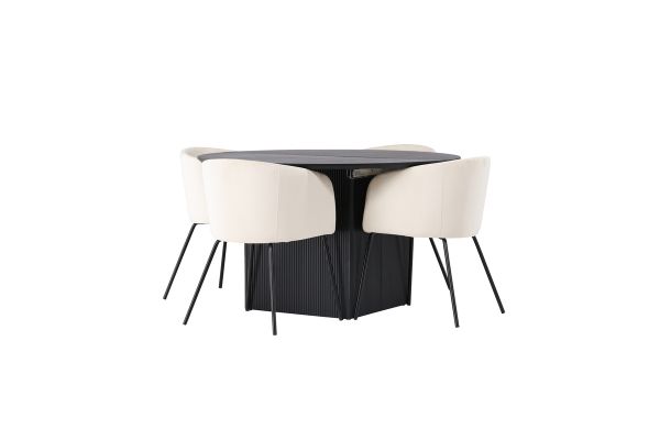 Imagine Masa de dining Matilda φ130 - Negru / MDF cu furnir + Scaun Berit - Negru / Catifea Bej _4