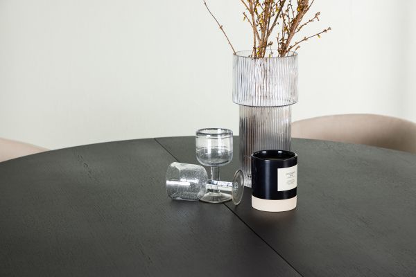 Imagine Masa de dining Matilda φ130 - Negru / MDF cu furnir + Scaun Berit - Negru / Catifea Bej _4