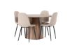 Imagine Masa de dining Lanzo φ120 - Natural / MDF Natural + 4 scaune de dining Polar - Negru / Boucle Bej