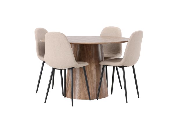 Imagine Masa de dining Lanzo φ120 - Natural / MDF Natural + 4 scaune de dining Polar - Negru / Boucle Bej