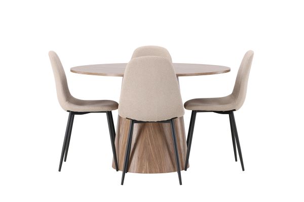 Imagine Masa de dining Lanzo φ120 - Natural / MDF Natural + 4 scaune de dining Polar - Negru / Boucle Bej