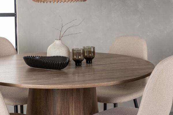 Imagine Masa de dining Lanzo φ120 - Natural / MDF Natural + 4 scaune de dining Polar - Negru / Boucle Bej