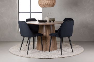 Imagine Masa de dining Lanzo φ120 - Natural / Natural MDF + Scaun de dining Night - Negru / Catifea neagra _4