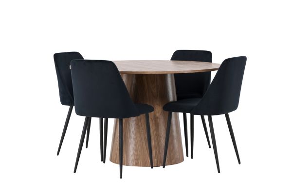 Imagine Masa de dining Lanzo φ120 - Natural / Natural MDF + Scaun de dining Night - Negru / Catifea neagra _4