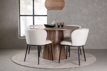 Imagine Masa de dining rotunda Lanzo φ120 - Natural / Natural MDF + Scaun de dining Edina - Negru / Alb Boucle _4