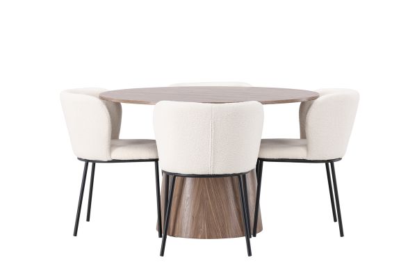 Imagine Masa de dining rotunda Lanzo φ120 - Natural / Natural MDF + Scaun de dining Edina - Negru / Alb Boucle _4