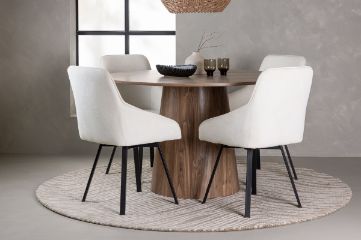 Imagine Masa de dining Lanzo φ120 - Natural / Blat MDF natural + Scaun de dining Rosie - Negru / Material Bej _4