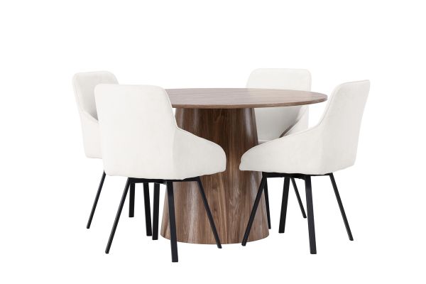 Imagine Masa de dining Lanzo φ120 - Natural / Blat MDF natural + Scaun de dining Rosie - Negru / Material Bej _4