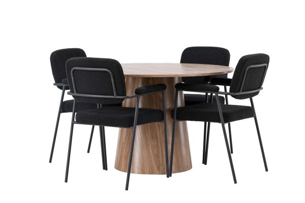 Imagine Masa de dining Lanzo φ120 - Natural / MDF natural + 4 scaune de dining Yesterday - Negru / Boucle Negru