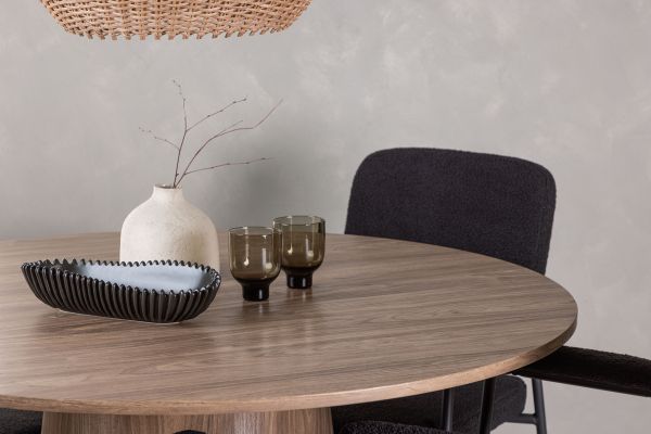 Imagine Masa de dining Lanzo φ120 - Natural / MDF natural + 4 scaune de dining Yesterday - Negru / Boucle Negru