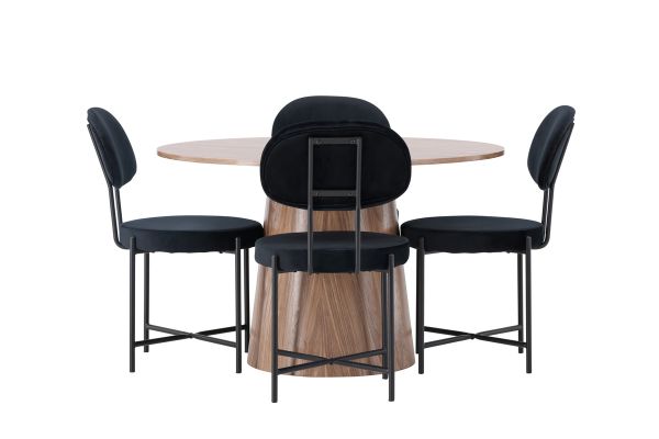 Imagine Masa de dining Lanzo φ120 - Natural / MDF Natural + 4 Scaune de Dining Stella - Negru / Catifea Neagra