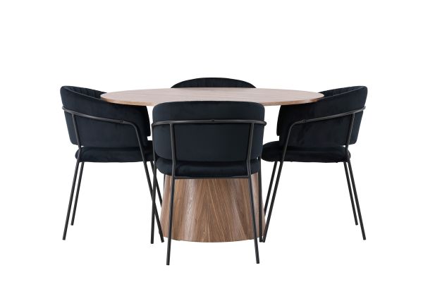 Imagine Masa de Dining Lanzo φ120 - Natural / MDF Natural + Scaun de Dining Selma - Negru / Catifea Neagra _4