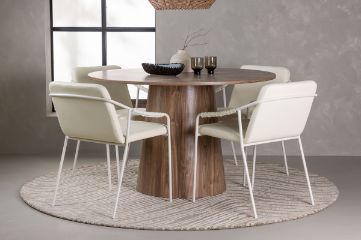 Imagine Masa de dining rotunda Lanzo φ120 - Natural / Natural MDF + Scaun de dining Tvist - Bej / Bej PU _4