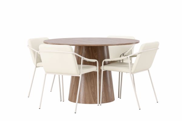 Imagine Masa de dining rotunda Lanzo φ120 - Natural / Natural MDF + Scaun de dining Tvist - Bej / Bej PU _4