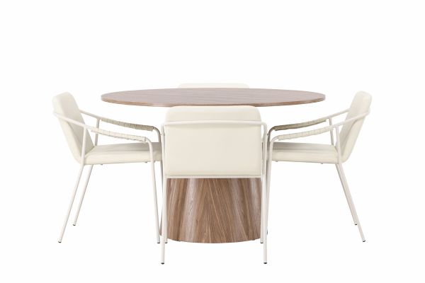 Imagine Masa de dining rotunda Lanzo φ120 - Natural / Natural MDF + Scaun de dining Tvist - Bej / Bej PU _4